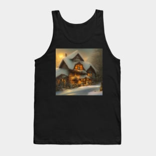 Magical Fantasy Cottage with Lights In A Snowy Scene, Scenery Nature Tank Top